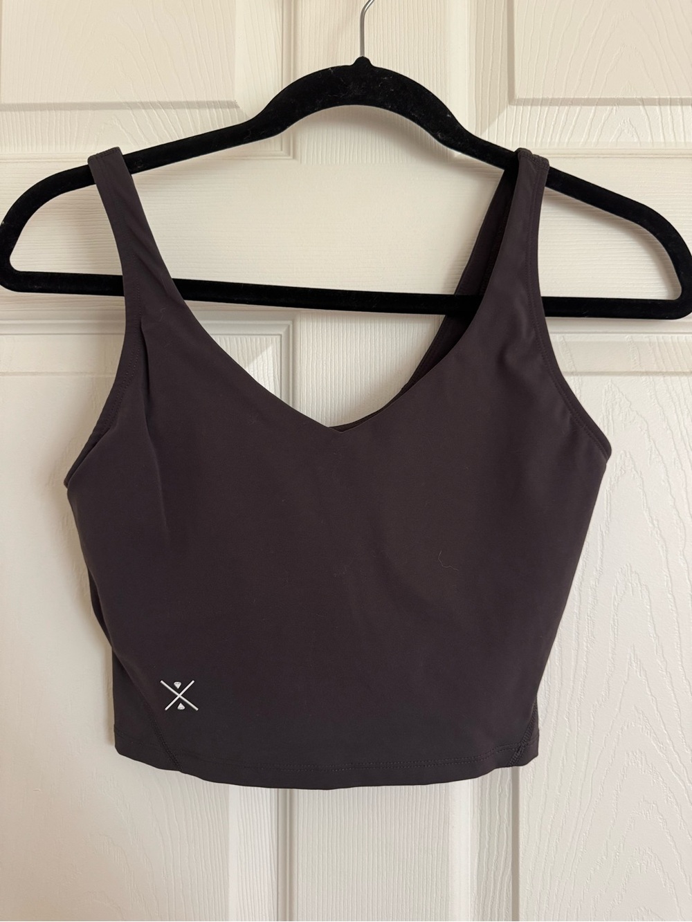 Brown Cropped Athletic Tank Top with Subtle Logo